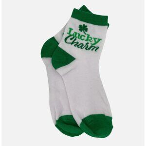 Set of 2 Lucky Charm Clover Ankle Socks White & Green Cotton Blend Unisex